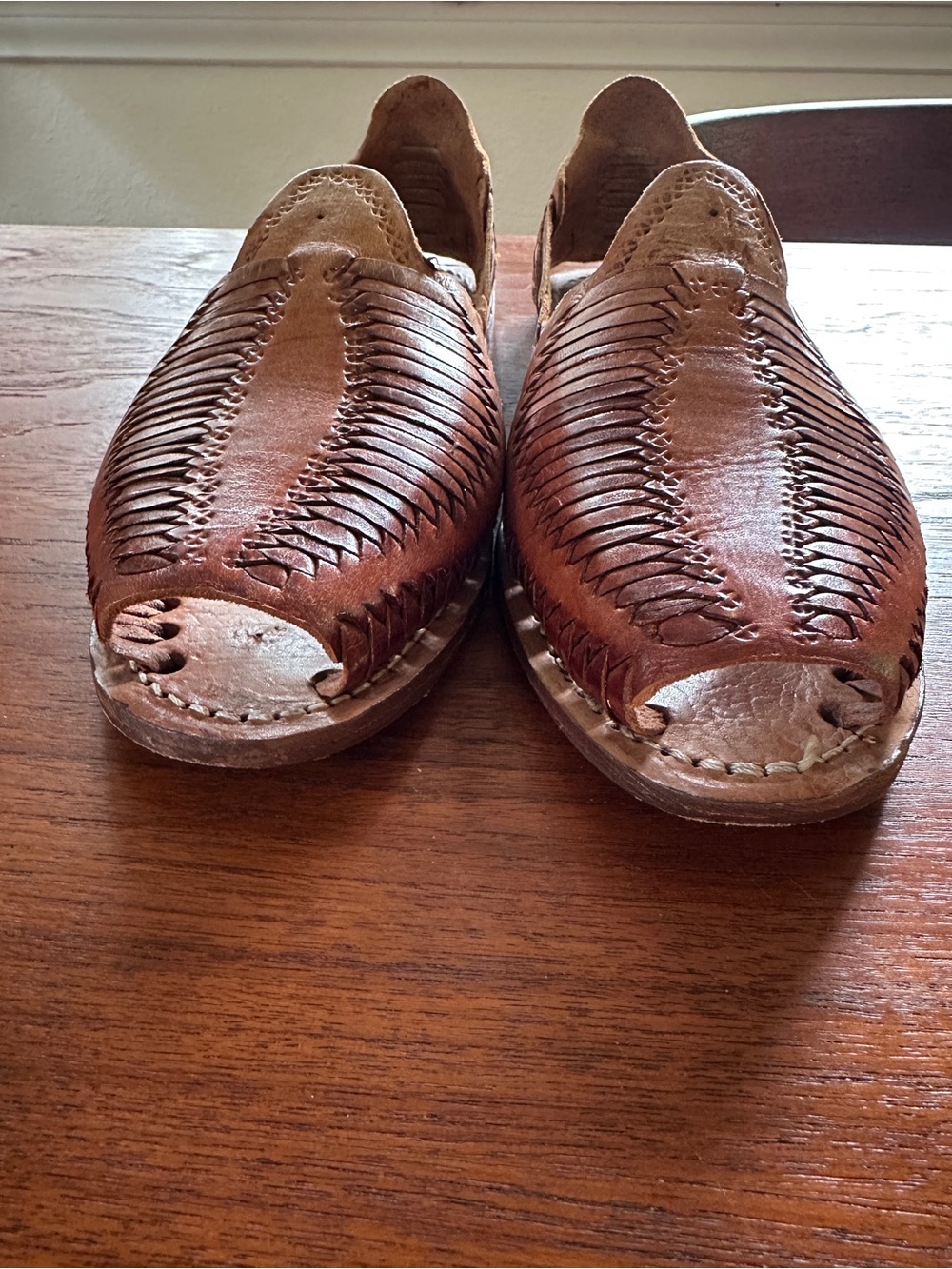 Authentic Made in Mexico Men's Brown Leather Woven Huarache Slip-On Shoes